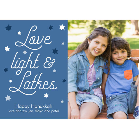 Love Light and Latkes Hanukkah Photo Cards